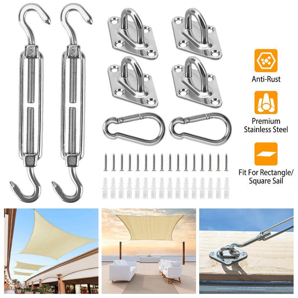 Sun Shade Sail Hardware Kit Stainless Steel Canopy Installation Kit Fixing Accessory for Rectangular Square Shade Sail Installation
