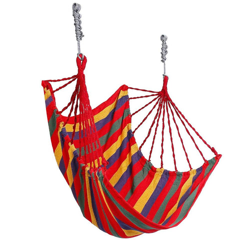 Hammock Hanging Chair Canvas Porch Patio Swing Seat Portable Camping Rope Seat w/ 2Pillows440LBS Limit