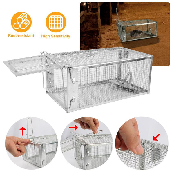 Rat Trap Cage Humane Live Rodent Trap Cage Metal Mice Mouse Control Bait Catch