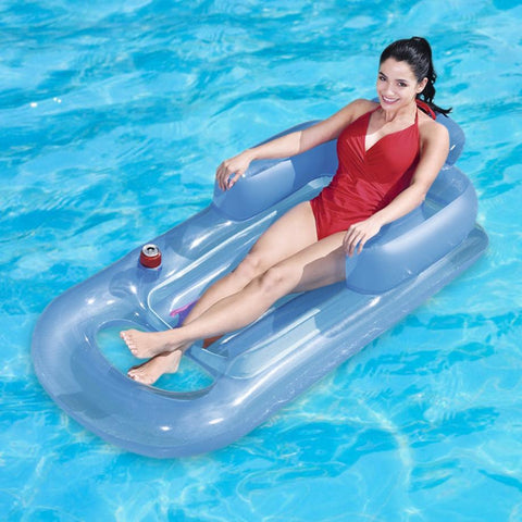 Inflatable Pool Float Raft w/ Headrest Armrest Cupholder Swimming Pool Lounge Air Mat Chair