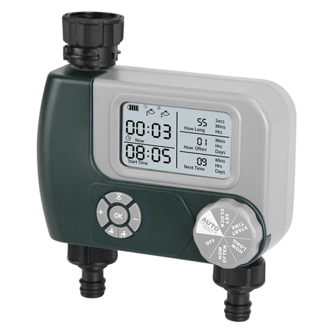 Sprinkler Timer with 2 Outlet Zones Digital Programmable Hose Faucet Timer Manual Automatic Watering Intelligent Drip Irrigation System for Garden Yar
