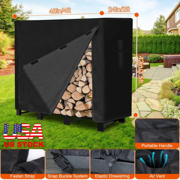 4FT Firewood Log Rack Cover Rectangular Wood Rack Fabric Waterproof UV Tear-Resistant