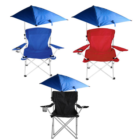 Foldable Beach Chair with Detachable Umbrella Armrest Adjustable Canopy Stool with Cup Holder Carry Bag for Camping Poolside Travel Picnic Lawn Chair
