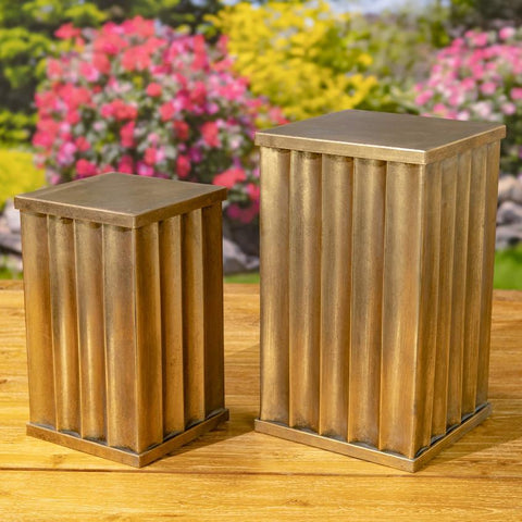 Set of 2 Assorted Gold Metal Decorative Pedestal Pillar Stands