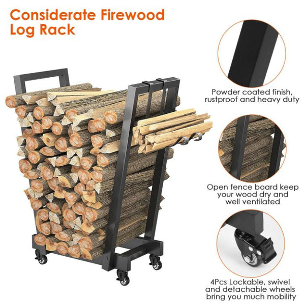 Firewood Log Rack 661LBS Iron Wood Lumber Storage Stacking Rack Holder with Hanging Hooks