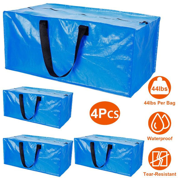 4 Pack Moving Tote Bags Heavy Duty Container Reusable Plastic Blue Moving Bin Zippered Storage Bag