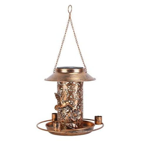 Solar Bird Feeder Decorative Hanging Lantern Lighted Bird Feeder Outdoor Garden Backyard