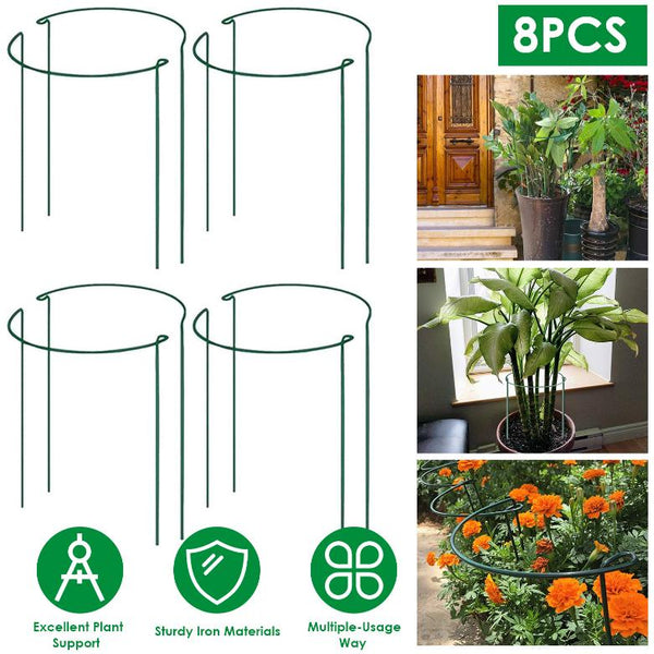 flower pot ring plant support 8Pcs Garden Plant Support Stake Half Round Iron Garden Plant Support Ring Green Border Support Plant Ring Cage For Rose Flowers Vine Tomato Hydrangea