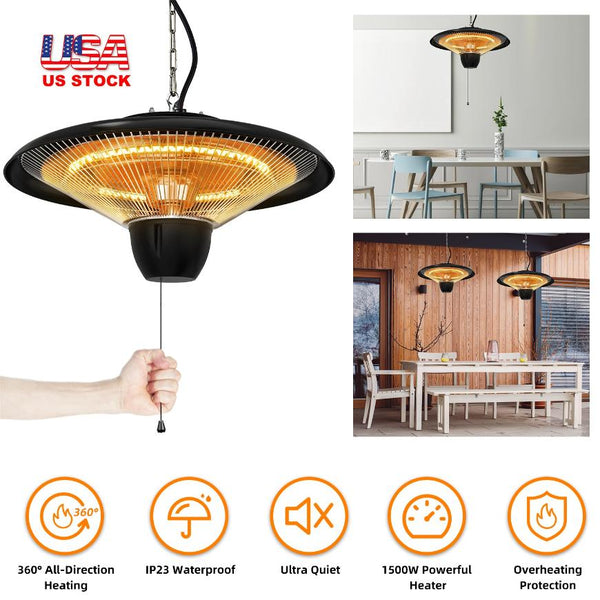 1500W Outdoor Hanging Patio Heater Ultra-Quiet Electric Heating Lamp C ...