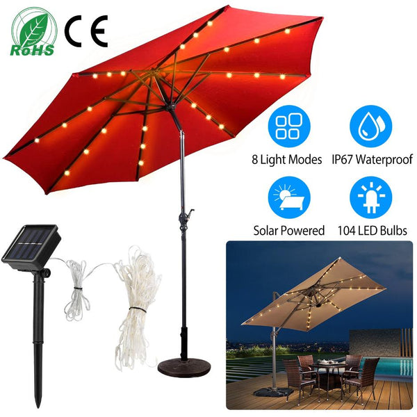 Solar String Lights for Umbrella Outdoor Parasol Waterproof 104 LED Warm White