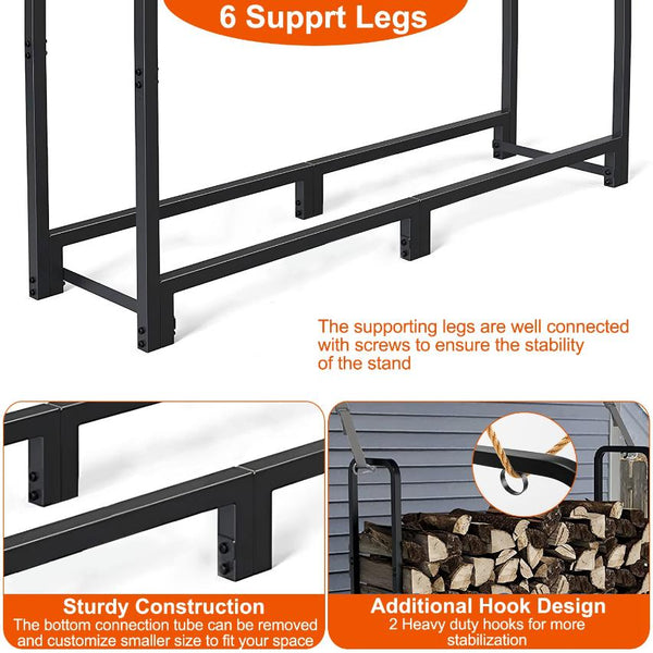 Firewood Log Rack 2500LBS Iron Wood Lumber Storage Stacking Heavy Duty Pile Lumber