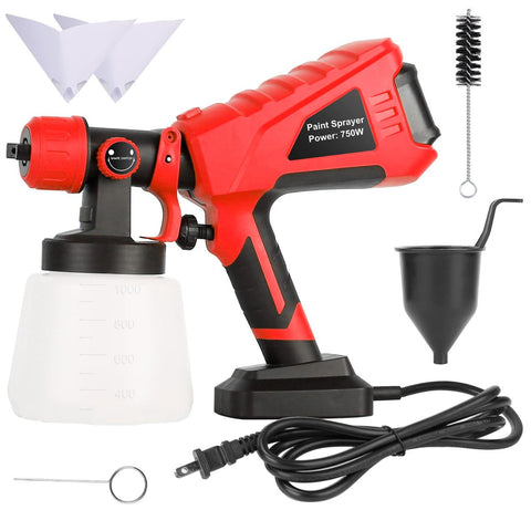 750W Electric Paint Sprayer Handheld HVLP Spray Painter Painting Spray Gun For Fences Brick Walls w/ 3 Spray Patterns 1000ML Detachable Cup