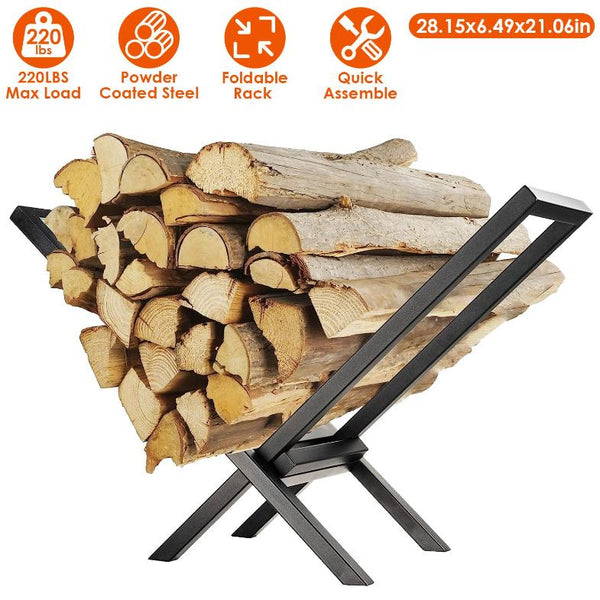 Firewood Log Rack 220LBS Steel Wood Lumber Storage Stacking X Shape Holder
