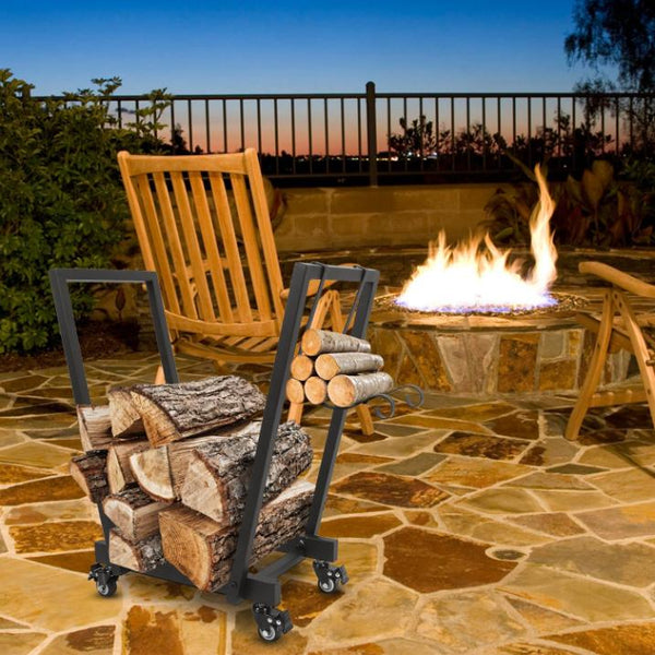 Firewood Log Rack 661LBS Iron Wood Lumber Storage Stacking Rack Holder with Hanging Hooks