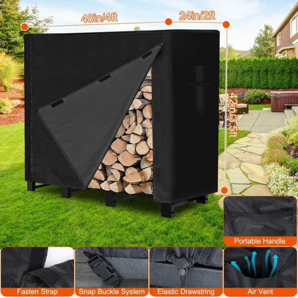 4FT Firewood Log Rack Cover Rectangular Wood Rack Fabric Waterproof UV Tear-Resistant