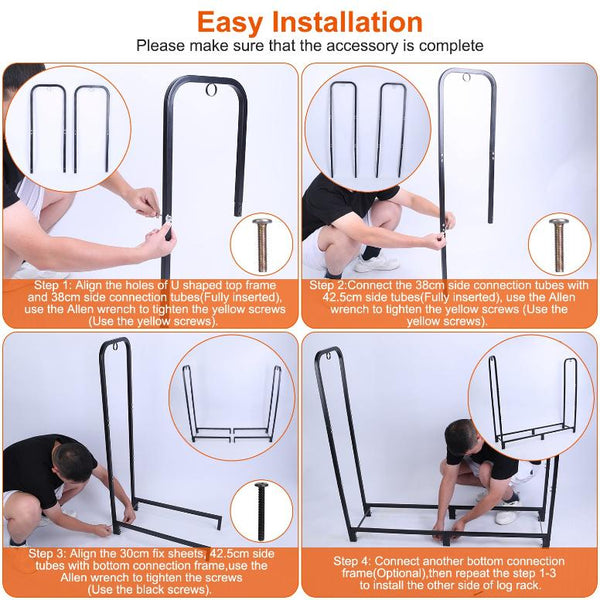Firewood Log Rack 2500LBS Iron Wood Lumber Storage Stacking Heavy Duty Pile Lumber
