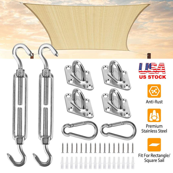 Sun Shade Sail Hardware Kit Stainless Steel Canopy Installation Kit Fixing Accessory for Rectangular Square Shade Sail Installation