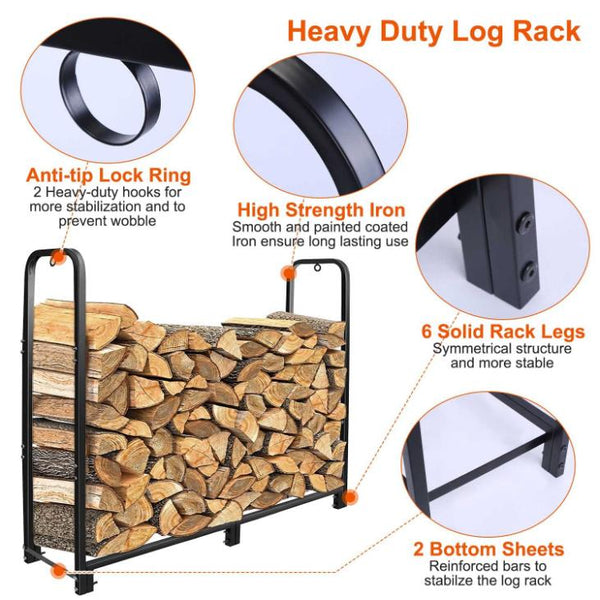 Firewood Log Rack 2500LBS Iron Wood Lumber Storage Stacking Heavy Duty Pile Lumber