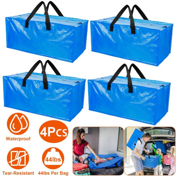 4 Pack Moving Tote Bags Heavy Duty Container Reusable Plastic Blue Moving Bin Zippered Storage Bag