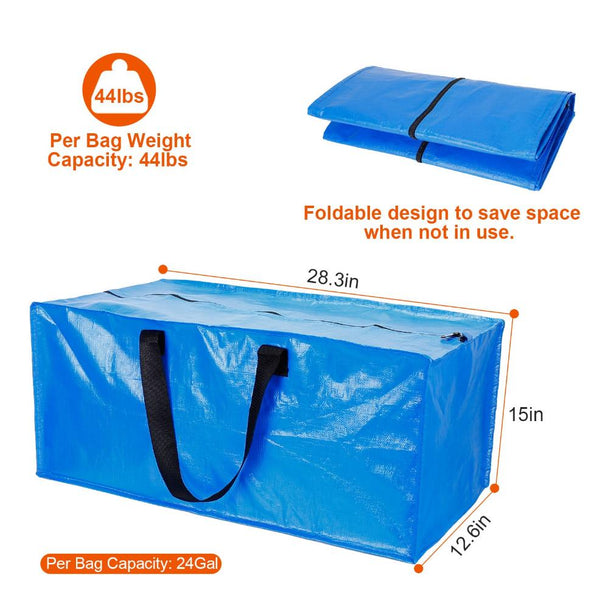 4 Pack Moving Tote Bags Heavy Duty Container Reusable Plastic Blue Moving Bin Zippered Storage Bag