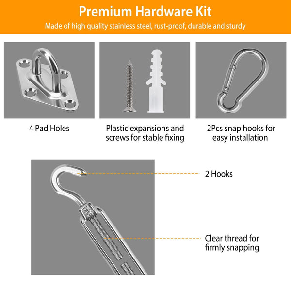Sun Shade Sail Hardware Kit Stainless Steel Canopy Installation Kit Fixing Accessory for Rectangular Square Shade Sail Installation