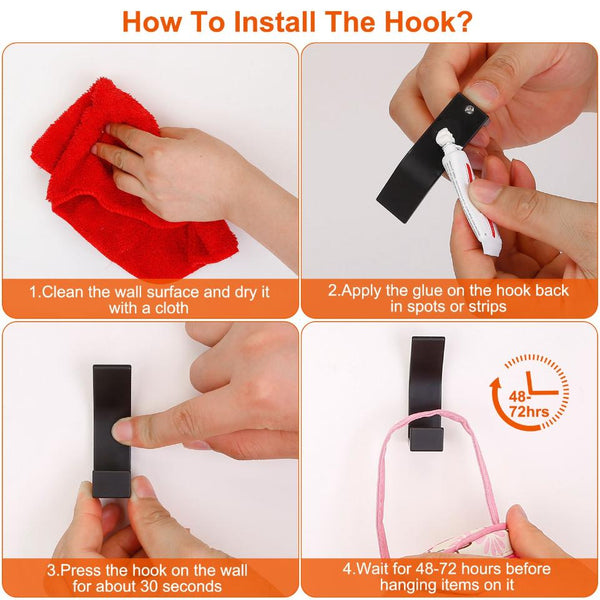 6 Pack Adhesive Hooks Aluminum Alloy Double Hook Wall Hanging Holders Hangers with Strong Glue 22LBS Capacity for Robe Coat Hat Keys