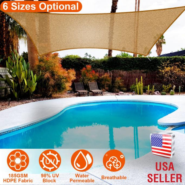 Rectangle Shade Sails Top Canopy 98% UV Block Awning Shelter Patio Cover 185GSM HDPE with Snap Hooks Ropes for Outdoor Garden Backyard