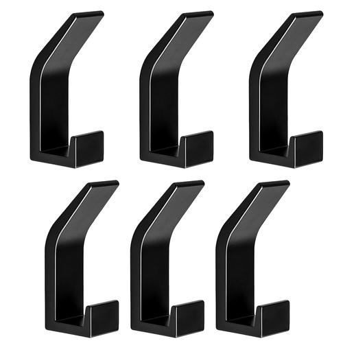 6 Pack Adhesive Hooks Aluminum Alloy Double Hook Wall Hanging Holders Hangers with Strong Glue 22LBS Capacity for Robe Coat Hat Keys