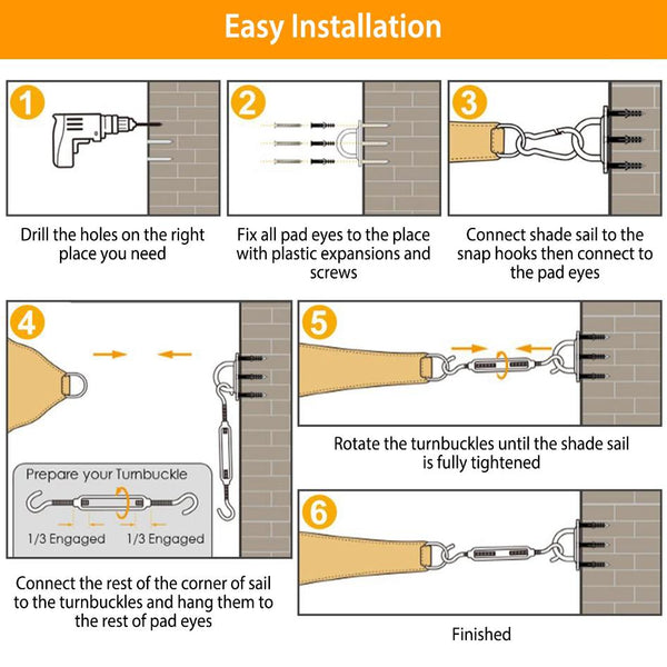 Sun Shade Sail Hardware Kit Stainless Steel Canopy Installation Kit Fixing Accessory for Rectangular Square Shade Sail Installation