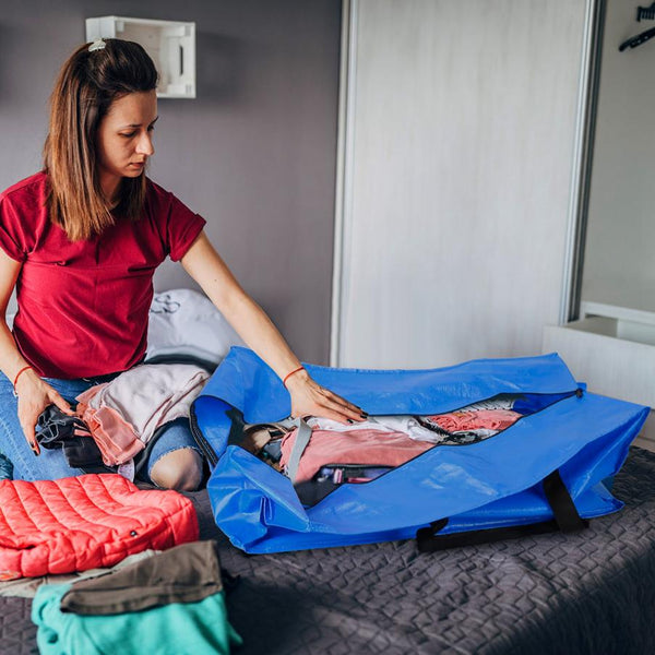 4 Pack Moving Tote Bags Heavy Duty Container Reusable Plastic Blue Moving Bin Zippered Storage Bag