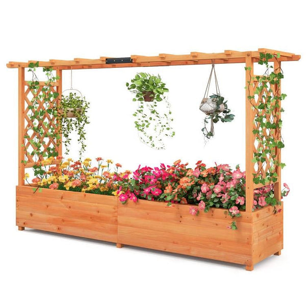 wood rectangle trellis Solid Fir Wood Rectangle Raised Garden Bed with Side Trellis