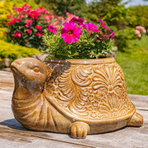 18.5" Hand Painted Ceramic Turtle Planter Pot "Maldives"