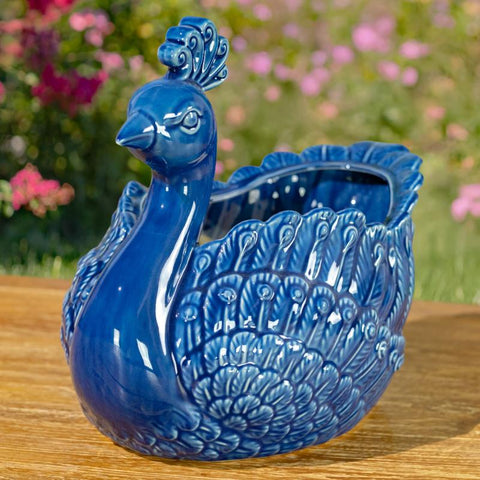 Hand Painted Ceramic Peacock Bird Planter Pot "Koni"