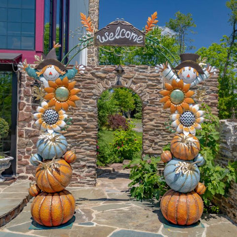 Large Thanksgiving Harvest Arch with Scarecrow, Sunflower, & Pumpkin Pillars
