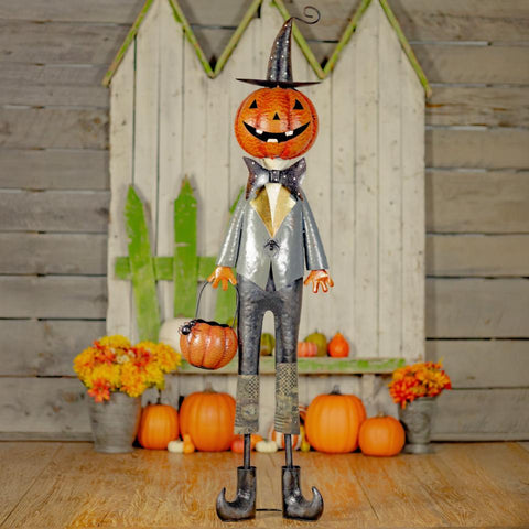 Jack-O-Lantern Gentleman Basket of Spiders Unique Decoration 56.5" Tall