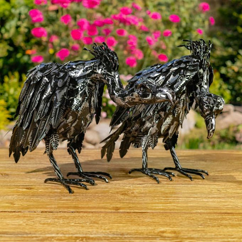 Set of 2 Assorted Galvanized Iron Vulture Figurines "Scavenger & Swoop"