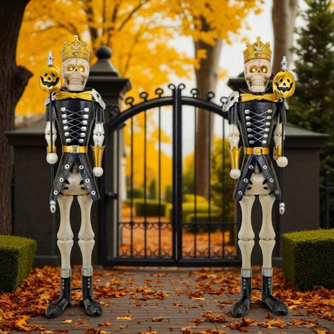 Set of 2 Standing Gold Ancient Skeleton Sentry Guard Soldiers