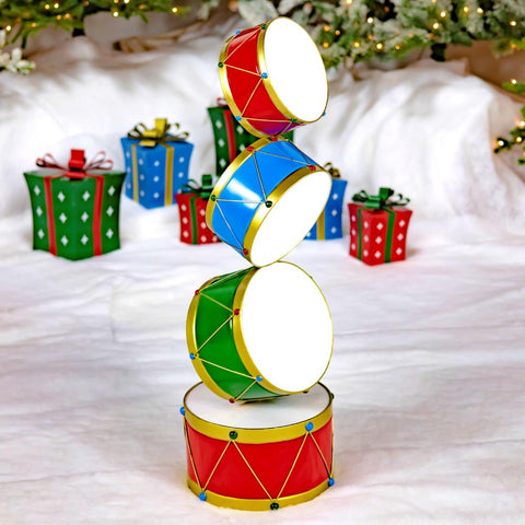 Christmas Drum Decorative Display Tower "Aaron" 43.15" Tall lron Metal