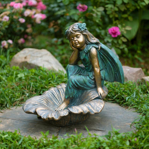 20" Tall Fairy Garden Statue Sitting on Flower "Gardenia"