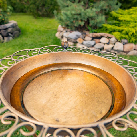 Gold Birdbath-Feeder with Decorative Trim 26.6" Tall