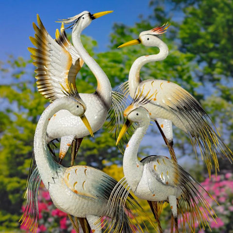 Set of 4 Assorted Great White Heron Metal Garden Figurines