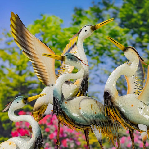 Set of 4 Assorted Whooping Crane Metal Garden Figurines "Rockport"