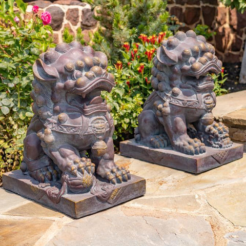 Set of 2 Magnesium Foo Dog Statues "Gan & An"