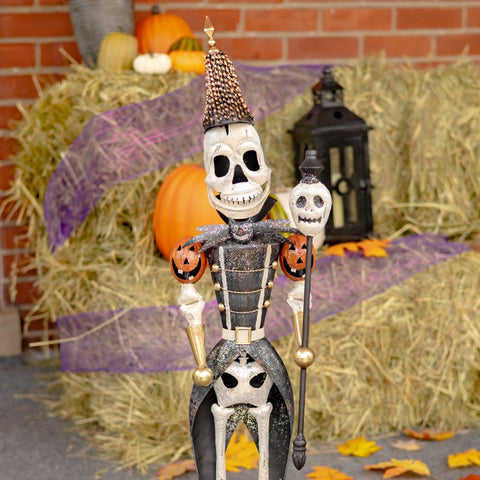 Set of 2 Small Halloween Skeleton Soldiers Holding Staves 36" Tall