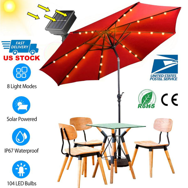Solar String Lights for Umbrella Outdoor Parasol Waterproof 104 LED Warm White