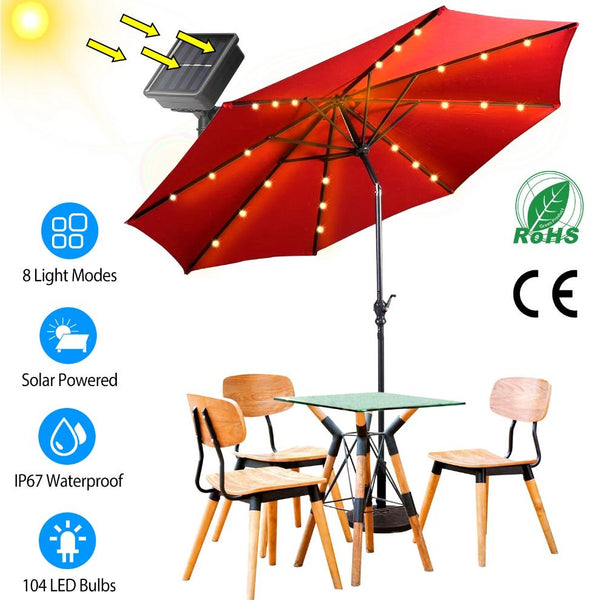 Solar String Lights for Umbrella Outdoor Parasol Waterproof 104 LED Warm White