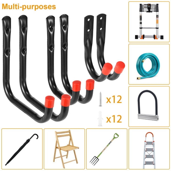 6 Pack Garage Storage Hooks 22lbs Load Bicycle Hooks Heavy Duty Utility Wall Hangers