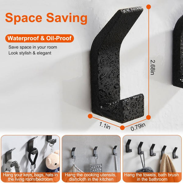 6 Pack Adhesive Hooks Aluminum Alloy Double Hook Wall Hanging Holders Hangers with Strong Glue 22LBS Capacity for Robe Coat Hat Keys