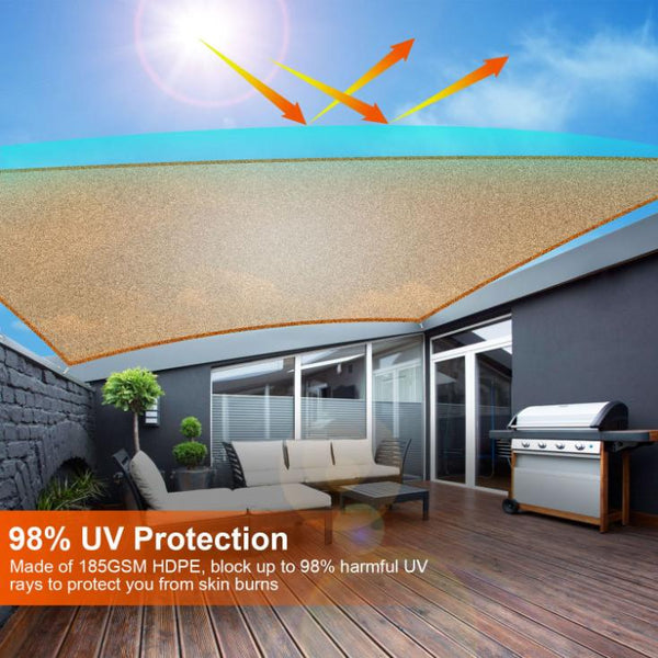 Rectangle Shade Sails Top Canopy 98% UV Block Awning Shelter Patio Cover 185GSM HDPE with Snap Hooks Ropes for Outdoor Garden Backyard