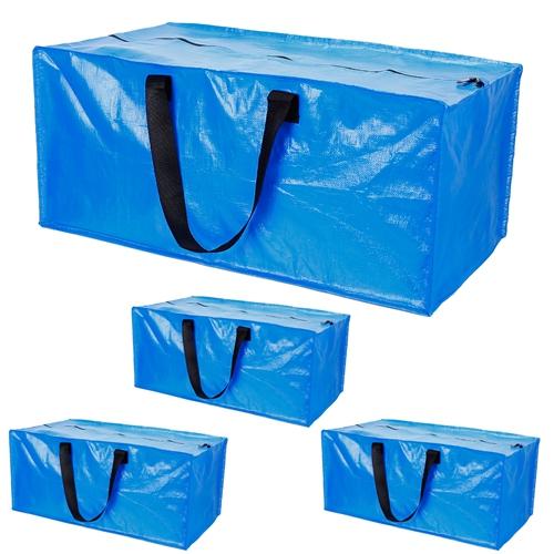 4 Pack Moving Tote Bags Heavy Duty Container Reusable Plastic Blue Moving Bin Zippered Storage Bag
